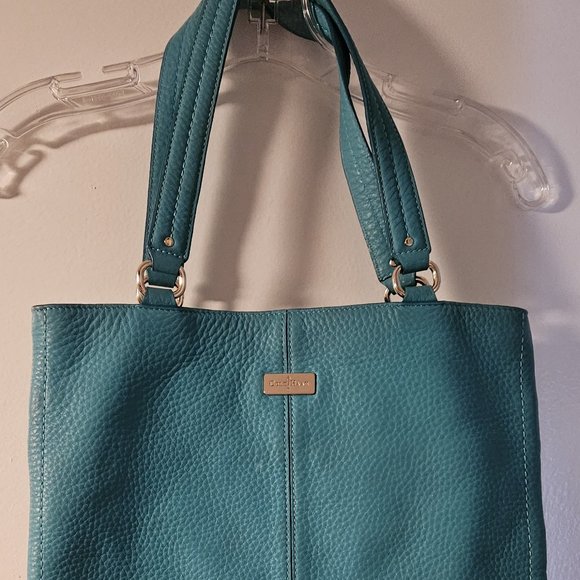 Cole Haan Leather Pebbled Shoulder Tote Bag Teal Color 14" - Picture 1 of 3